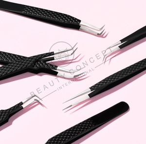 Juego de pinzas para pestañas de acero inoxidable ecológicas de precisión, herramientas curvas y rectas para extensiones de pestañas expertas, puntas puntiagudas de maquillaje - Product Image 1