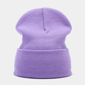 Solid Color Low Price Winter Fashion Outwear <b>Cap</b> New Casual <b>Flat</b>-Knitted Acrylic Beanie with Embroidered Logo - Product Image 5