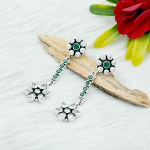 925 Sterling Silver Vintage Style <b>Earring</b> <b>Stud</b> Natural Green <b>Emerald</b> & Zircon Elegant Wedding Gift for Her - Product Image 4