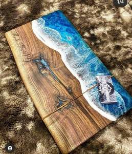 Tabla de Cortar de Madera con Resina Epoxi Artística, Hermoso Patrón de Olas de Resina, Hecha a Mano, Ecológica, Utensilios de Cocina Sostenibles, Apta para Lavavajillas - Product Image 1