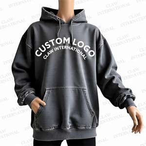 Hoodies <b>Men</b> Custom logo Heavyweight <b>Thick</b> Distressed Embroidery Patch Oversized Screen Printing Distressed <b>Hoodie</b> Wholesale - Product Image 2
