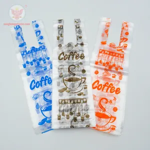 제조업체 및 공급 업체 커피 컵 포장용 티셔츠 비닐 봉지 | 로고 인쇄가있는 LDPE 흰색 비닐 봉지 핸들