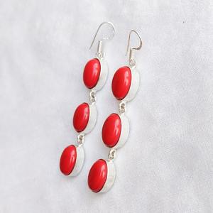 Pendientes Colgantes de Coral Rojo con Múltiples Piedras, Plata 925, Joyería Boho Hecha a Mano, Pendientes Moonga, Regalo para Ella - Product Image 5