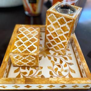 Best Wood MOP Inlay Bakhoor Burner Mubkhar Artisan-crafted Bohemian Natural Wood Bakhoor burner Mother of Pearl Inlay Inlay Box - Product Image 4