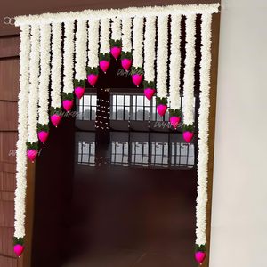 Divyakosh Gajra blanco y verde con Lotus Buds Torans para puerta de entrada, para hogar Banderwal/templo, tamaño Toran-37 pulgadas - Product Image 2