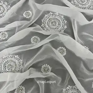 pure viscose georgette fabric moti design pearl embroidery