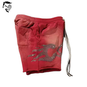 Short de jogging en pierre en détresse délavé à l'acide séchage rapide respirant taille moyenne avec logo en strass personnalisé hommes Vintage surdimensionné - Product Image 2