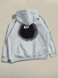 Sweat à capuche imprimé décontracté simple pour femmes 8 boules imprimé retour à l'école sweat à capuche surdimensionné techniques brodées pour la remise des diplômes d'automne - Product Image 6