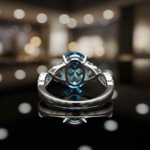 Bague de fiançailles et de mariage en argent sterling 925 très demandée, sertie de topaze bleue ovale taille diamant, pour les fêtes - Product Image 4