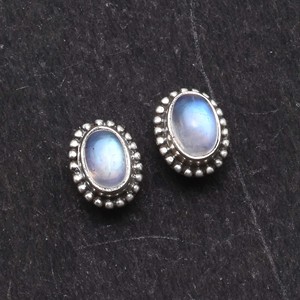 Wholesale Natural Blue <b>Moonstone</b> 4x6 mm Solid 925 Sterling Silver Bezel Setting Minimalist Stud <b>Earrings</b> Handmade Filigree - Product Image 1