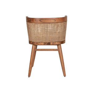 Modern Teak Rattan Dining <b>Chair</b> with Rounded <b>Wooden</b> Back Frame Woven Rattan Panel Thick Seat Cushion for Apartment Use - Product Image 4