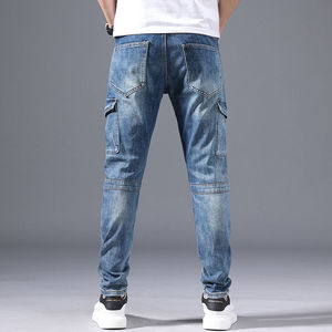 Broderie Patch Slim Jeans Denim Bleu Jean Coupe Régulière Denim Pantalon Slim Hommes Jean Coton Pantalon - Product Image 3