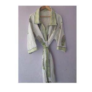 Chemise de nuit longue au sol de haute qualité pour dames impression bloc de main Kantha couette Kimono Robe de maternité avec décoration de volants - Product Image 1