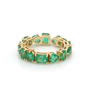 Exclusivo de moda Multi forma Natural Esmeralda piedra preciosa sólido 14K oro hecho a mano eternidad banda pila anillo joyería al por mayor OEM - Product Image 6