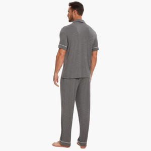 Ensemble de pyjama décontracté et confortable à carreaux, manches courtes, pantalon long, 2 pièces, coton, vêtements de détente pour hommes - Product Image 2