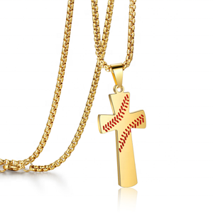 Colgante de Cruz de Béisbol de Plata de Ley 925 con Baño de Oro de 14K y Rodio, Joyería Deportiva Única con Diseño Esmaltado, Regalo Hip Hop para Aficionados - Product Image 1