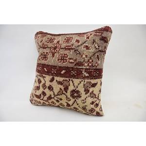 Oreiller en laine imprimé vintage bohème 14x14 Beige coussin tissé Kantha Patchwork coussin décoratif uni pour une utilisation au sol - Product Image 3