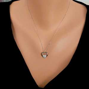 Pendentif double cœur en or 14 carats et platine, zircon blanc, diamant, perle, argent sterling 925, serti clos tendance, plaqué rhodium - Product Image 1