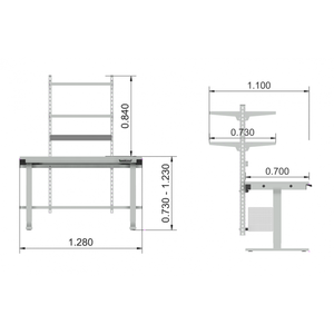 Table de travail multi2move 1280 x 700 x 700-1200 mm LxPxH réglable en hauteur électriquement - Product Image 5