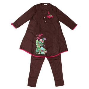 Traje de Dos Piezas Bordado para Niñas - Marrón - Product Image 1