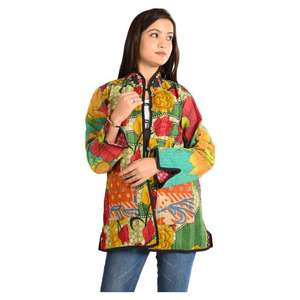 Handmade Boho Chic <b>Lightweight</b> Vintage Cotton Kantha Reversible <b>Jacket</b> for <b>Women</b> Sustainable Stylish for Autumn Winter Seasons - Product Image 1