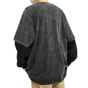 Custom Made Heavy Cotton Acid Wash Double Layered <b>Long</b> Double Sleeve T-shirt for <b>Men</b> Thermal <b>Long</b> sleeves Acid Wash t shirt - Product Image 2