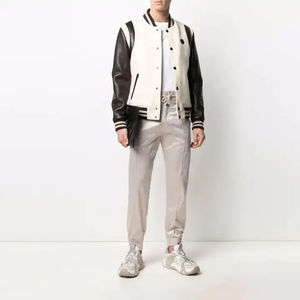 Manteau en daim brodé Color Block Varsity Jacket Patchwork Blouson en laine et cuir à manches pour hommes - Product Image 4