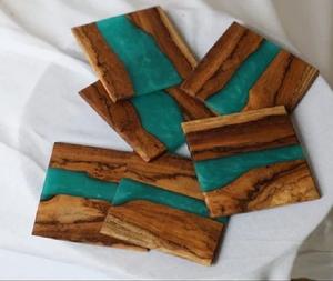<b>Top</b> Quality Customize Handmade Square Epoxy Resin & Wood Resin Sea Green Decorative Coasters for Giveaways Gifts - Product Image 6