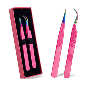 Pinzas para pestañas de acero inoxidable Pinzas para pestañas recubiertas de color azul Instrumentos de belleza - Product Image 1