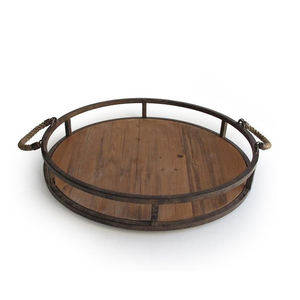 Plateau de service vintage en bois et métal avec poignée en forme de rectangle, pour la maison et l'hôtel Plateaux de service pour aliments et boissons - Product Image 2