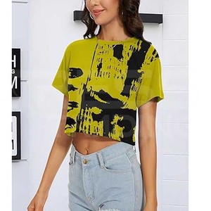 Camiseta Corta de Manga Corta para Mujer, Cuello Redondo, Corte Regular, Estilo Elegante, Algodón/Poliéster, Transpirable, Secado Rápido, Primavera/Verano - Product Image 3