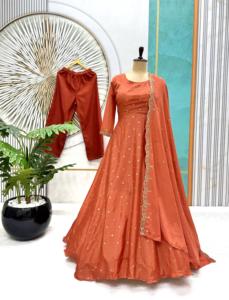 Elegante vestido de fiesta amarillo Anarkali Kurti con Dupatta verde oliva - Product Image 5