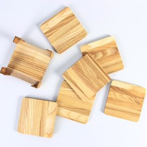 Juego al por mayor de 6 posavasos cuadrados naturales pulidos de madera de haya y nogal con soporte hechos a mano por NHE Overseas EN LA India - Product Image 5