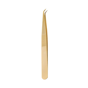 Pinzas de extensión de pestañas con puntas de fibra Pinzas altas de acero inoxidable dorado para ventiladores de volumen Herramientas de maquillaje, dorado - Product Image 1