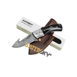 Couteau de poche damas en manche en bois avec gaine en cuir de 6 "cadeau de chasse manuel à haute teneur en carbone 1095 + 15N20 - Product Image 5