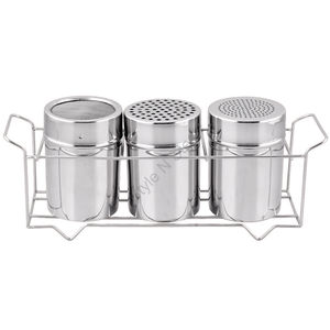 Stainless Steel Premium Heavy Round Shape <b>Salt</b> and <b>Pepper</b> Set with a Holding Stand, Silver Color, and Stylish Classic Design - Product Image 1