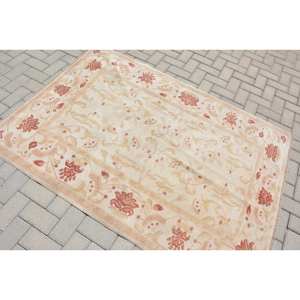 พรมปูพื้นขนาดใหญ่สไตล์ตุรกีวินเทจแบบคลาสสิกสีเบจสีแดงขนาด4.2x6ฟุตผ้าขนสัตว์แอบสแตรกสำหรับวัยรุ่นดีไซน์โถงทางเดินทรงสี่เหลี่ยมผืนผ้า - Product Image 4