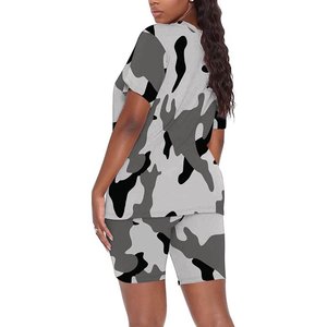 Vente en gros Como Short Jersey Set Femmes Lettre Imprimer T-shirt à manches courtes & Ladies High Waist Shorts Pants Set Outfits - Product Image 4