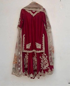 DESIGNER VELOURS BRODERIE CODAGE SÉQUENCE TRAVAIL TOP SHARARA AVEC DUPATTA BLEU - Product Image 4