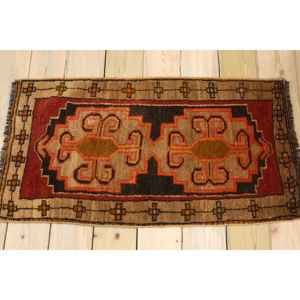 Tapis de 1,7 x 3,2 pieds, tapis turc vintage, tapis ombré rouge-brun - Product Image 2