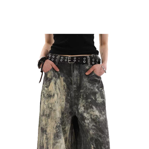 उच्च गुणवत्ता वाले पुरुषों के अमेरिकी विंटेज जींस सीधे कट डिजिटल 3 डी प्रिंट परेशान अंधेरे डेनिम बटन शीतकालीन शैली क्रिस्टल - Product Image 4