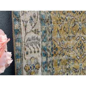 Turkish 1.7x4.1 ft Rug, Vintage Rug, <b>Brown</b> Ikat <b>Wool</b> Rug - Product Image 4