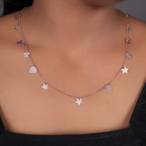 Collier avec pendentif en forme d'étoile et de cœur plaqué or rose, chaîne délicate, motif goutte d'eau, bohème, acier inoxydable, pierre naturelle pour femmes - Product Image 4