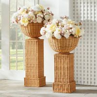 Vase sur pied de 30 pouces en bambou et rotin tressé à la main, finition mate, carré, style bohème, décoration intérieure d'Inde, grande capacité