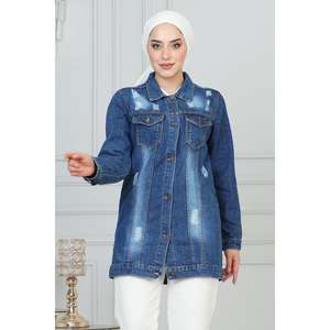 Veste en jean bleu foncé boutonnée MSW6096-1, longueur longue - Product Image 3