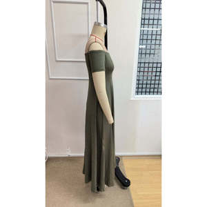 Robe longue en viscose élastiquée à épaules dénudées pour femme, 37917 - Vert - Product Image 6