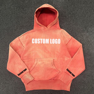 Sweat à capuche vintage délavé à l'acide avec logo personnalisé pour hommes pull-over délavé au soleil sweats à capuche délavés à l'acide à l'épaule - Product Image 2