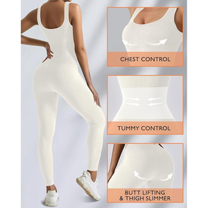 Une pièce débardeurs barboteuses combinaison sans manches pour femmes combinaisons d'entraînement sans couture combinaisons d'exercice de yoga côtelé - Product Image 4