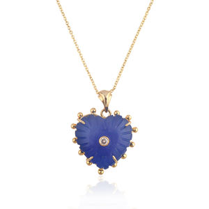 New collection heart carved blue jade pendant with mini cubic zirconia charm 18k gold plated cable chain gemstone necklace - Product Image 1