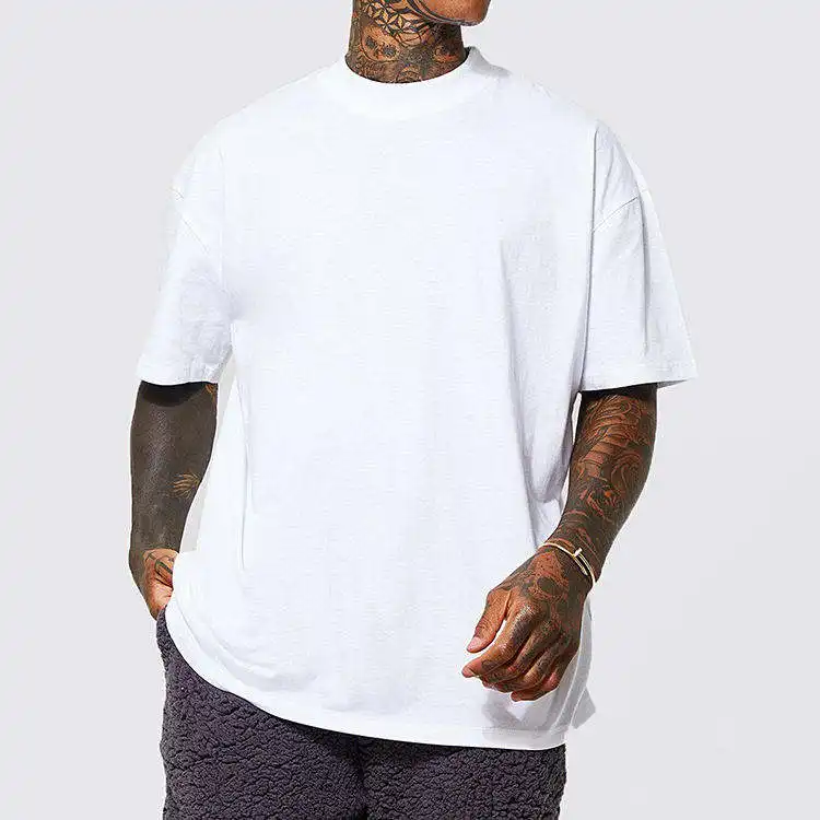 Personalizable al por mayor Blanc 100% algodón camiseta Logo impresión de alta calidad liso más tamaño camisetas para hombres
